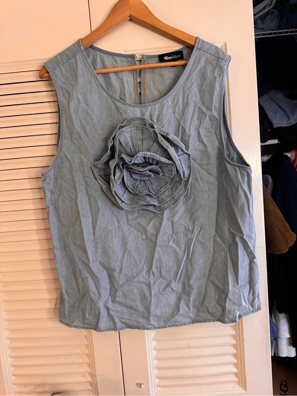 Alice Blue Light Blue Sleeveless Tank with Floral Appliqué